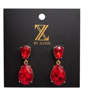 Z by Zaxie Red Teardrop Dangle Earrings Gold Tone